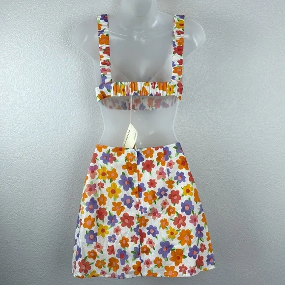 PEPPERMAYO Floral Line Crop Top & Floral Linen Mini Skirt Set Size 2 NWT - Picture 7 of 10